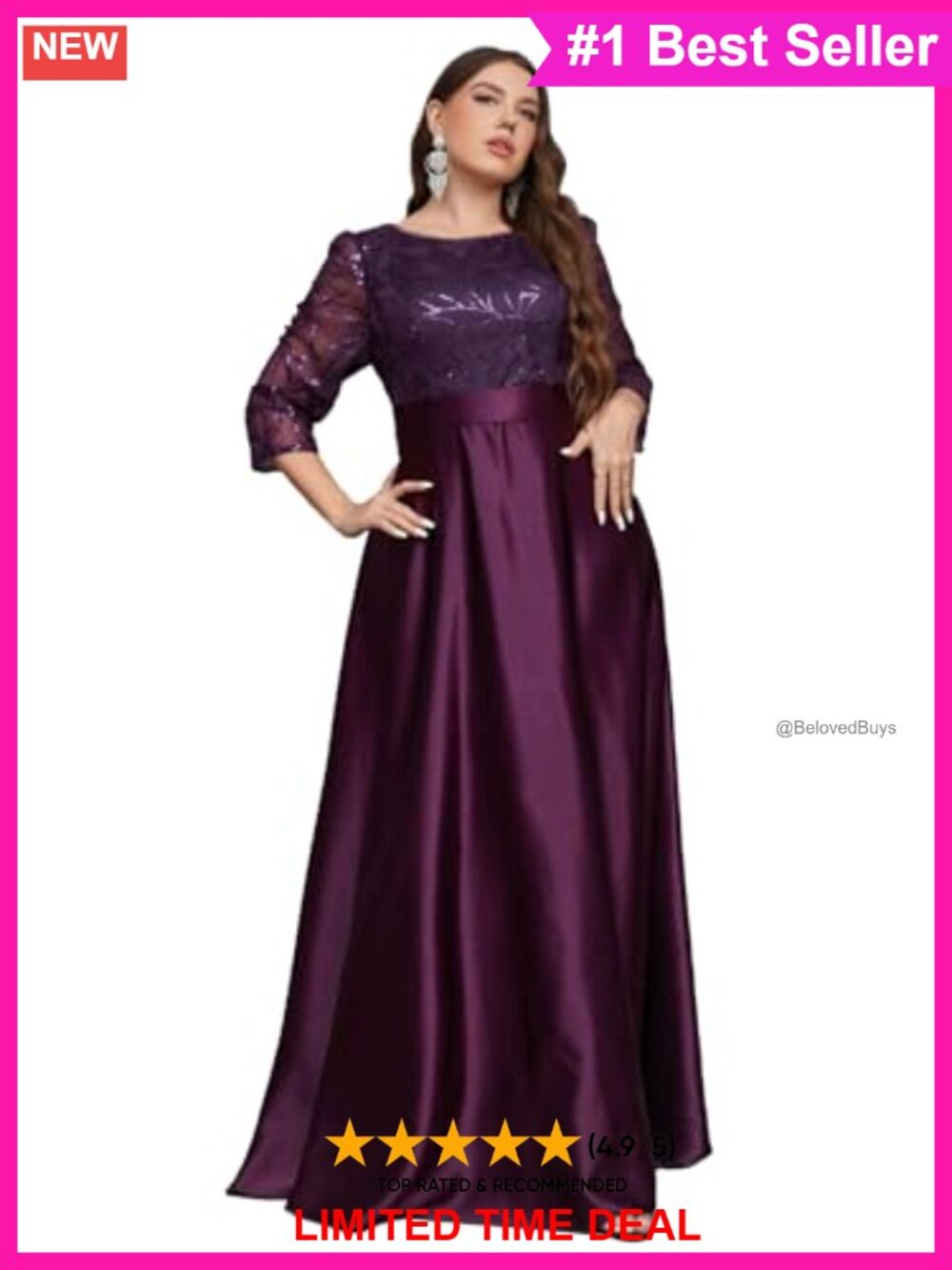 Plus Size Sequin Embellished Satin A-Line Formal Evening Gown Maxi Dress